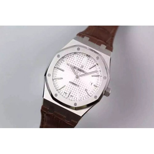Audemars Piguet Royal Oak 41mm 15400 SS JF 1:1 Best Edition Silver Dial on Brown Leather Strap A3120