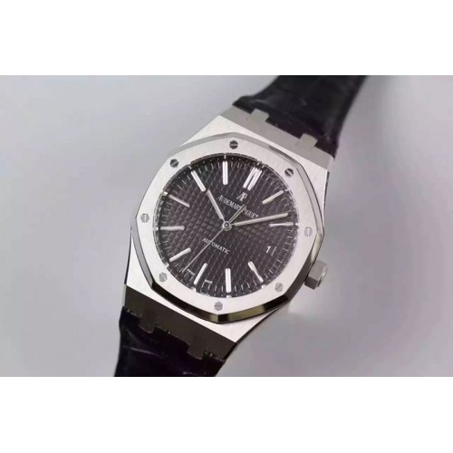 Audemars Piguet Royal Oak 41mm 15400 SS JF 1:1 Best Edition Black Dial on Black Leather Strap A3120