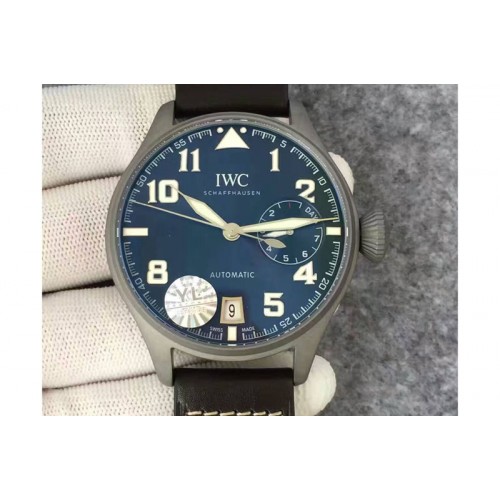 IWC Big Pilot Real PR Custom Made Sandblasted SS Case Blue Dial on Brown Leather Strap A51111
