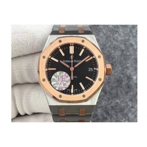 Audemars Piguet Royal Oak 37mm 15450 RG Bezel JF 1:1 Best Edition Black Dial on SS/RG Bracelet A3120