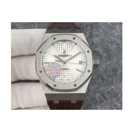 Audemars Piguet Royal Oak 37mm 15450 SS JF 1:1 Best Edition Silver Dial on Brown Leather Strap A3120