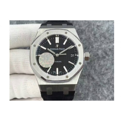 Audemars Piguet Royal Oak 37mm 15450 SS JF 1:1 Best Edition Black Dial on Black Leather Strap A3120