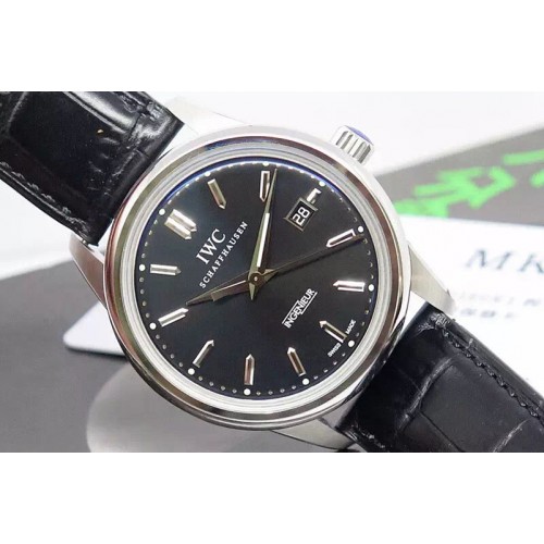 IWC Ingeniuer St.Laurens SS Black Dial MK 1:1 Best Edition A80111 on Black Leather Strap