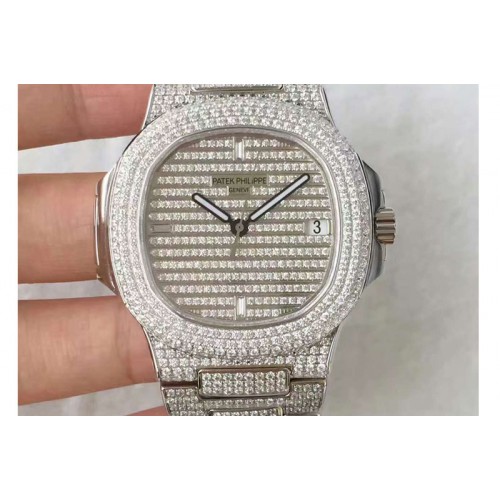 Patek Philippe Nautilus Jumbo 5719/1G-001 SS Best Edition Diamond Dial on Diamond Bracelet Cal.324sc