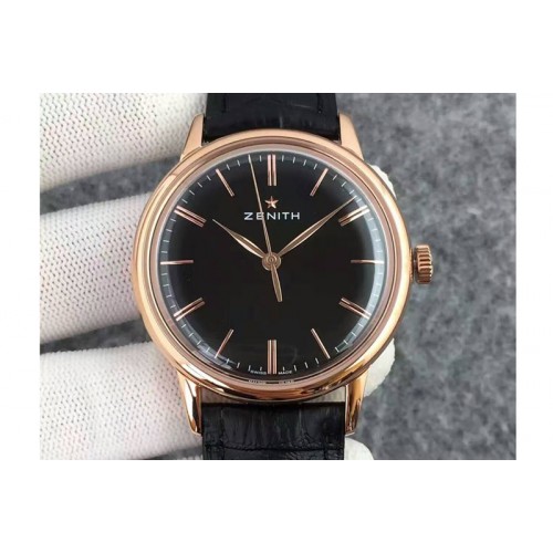 Zenith Elite 6150 03.2270.6150 42mm RG/LE Black Dial With Leather Strap Zenith Elite 6150 03.2270.6150 42mm RG/LE Black Dial With Leather Strap