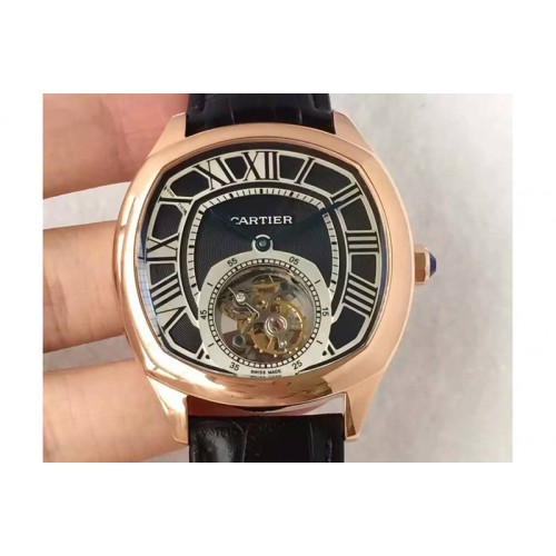 Drive de Cartier Tourbillon RG Black Textured Dial on Black Leather Strap