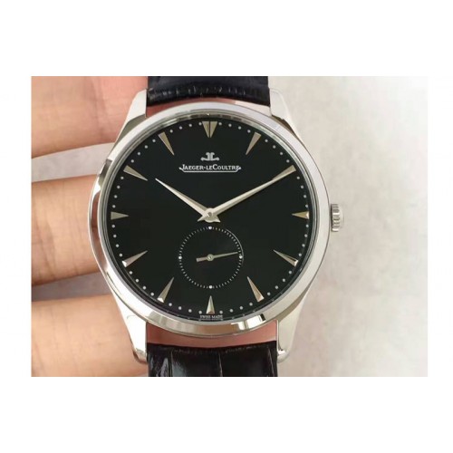 Jaeger-LeCoultre Master Ultra Thin Small Second SS ZF 1:1 Best Edition Black Dial on Black Leather Strap A896