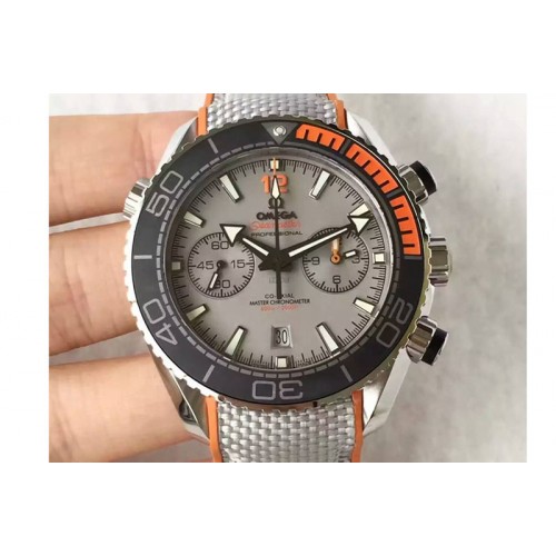 Omega Planet Ocean Master Chronometer Chrono SS Gray Dial on Grey Nylon Strap A9900