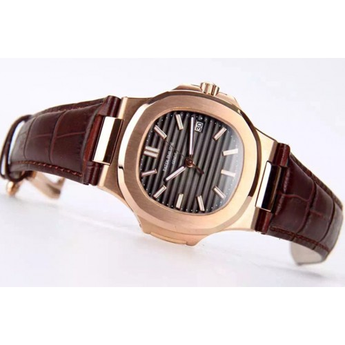 Patek Philippe Nautilus Jumbo 5711 MKF 1:1 Best Edition RG/LE Grey Textured Dial on Brown Leather Strap A324