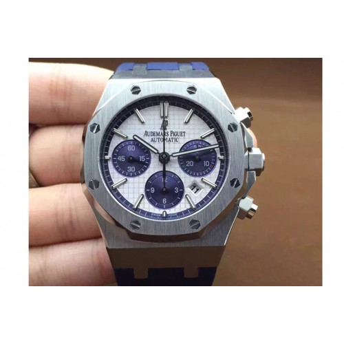 Audemars Piguet Royal Oak Chronograph 26320 SS White Dial Blue SubDial on Blue Rubber Band A7750