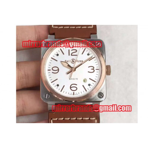 Bell&Ross BR 03-92 Steel & Rose Gold White Dial on Brown Leather Strap MIYOTA 9015
