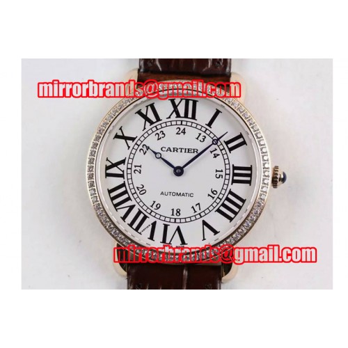 Ronde Louis Cartier RG/LE White Dial Diamond Bezel Auto Watches