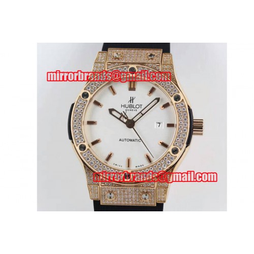 Hublot Big Bang Classic Fusion 45mm RG/RU White Dial Full Diamond A2824 Hublot Big Bang Classic Fusion 45mm RG/RU White Dial Full Diamond A2824