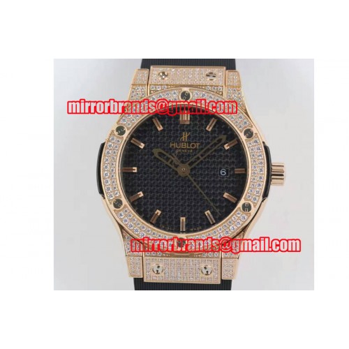 Hublot Big Bang Classic Fusion 45mm RG/RU Black CF Dial Full Diamond A2824 Hublot Big Bang Classic Fusion 45mm RG/RU Black CF Dial Full Diamond A2824