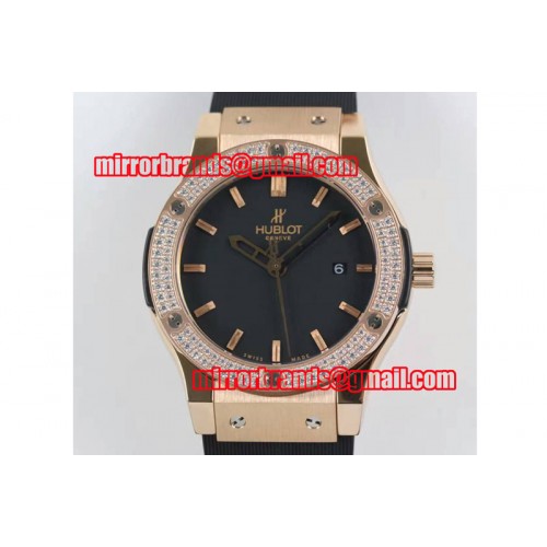 Hublot Big Bang Classic Fusion 45mm RG/RU Black Dial Full Diamond Bezel A2824 Hublot Big Bang Classic Fusion 45mm RG/RU Black Dial Full Diamond Bezel A2824