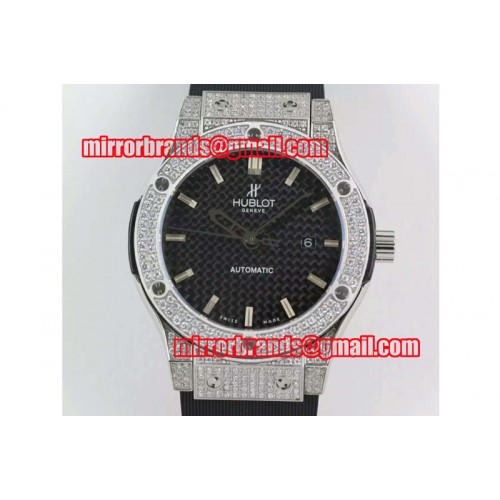 Hublot Big Bang Classic Fusion 45mm SS/RU Black Cf Dial Full Diamond A2824 Hublot Big Bang Classic Fusion 45mm SS/RU Black Cf Dial Full Diamond A2824