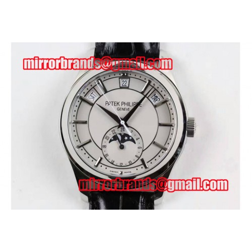 Patek Philippe Classic 5205 Moonphase SS White Dial on Black Leather Strap Miyota 9015