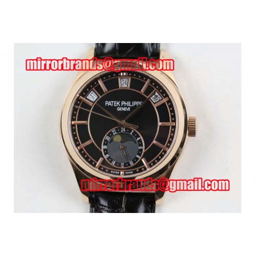 Patek Philippe Classic 5205G Moonphase RG Black Dial on Black Leather Strap Miyota 9015