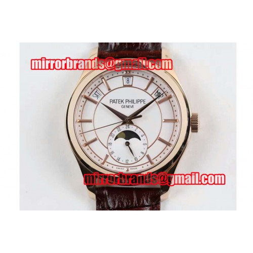 Patek Philippe Classic 5205G Moonphase RG White Dial on Black Leather Strap Miyota 9015
