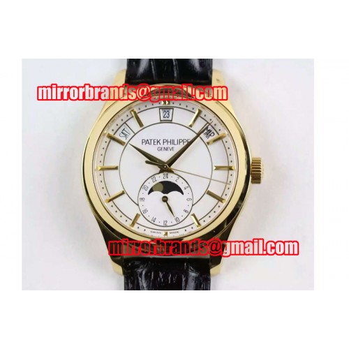 Patek Philippe Classic 5205G Moonphase YG White Dial on Black Leather Strap Miyota 9015