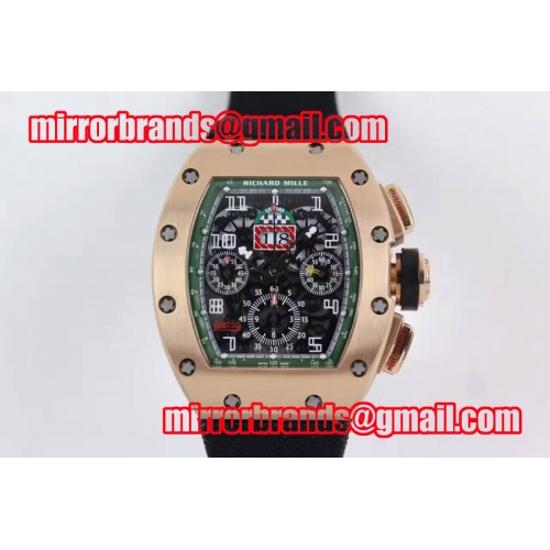 Richard Mille RM011-FM (Felipe Massa) Flyback Chrono RG Skeleton Dial Green Inner Bezel on Black Nylon Strap A7750 Richard Mille RM011-FM (Felipe Massa) Flyback Chrono RG Skeleton Dial Green Inner Bezel on Black Nylon Strap A7750