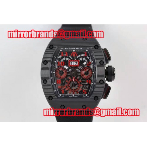 Richard Mille RM 011 PVD Forge Carbon Black Inner Bezel Red Markers Skeleton Dial on Black Nylon Strap A7750