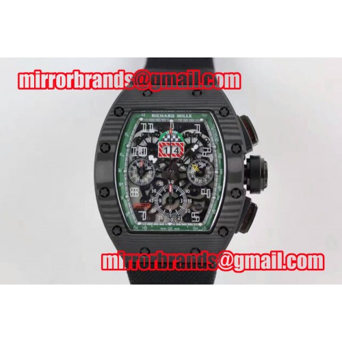 Richard Mille RM 011 PVD Forge Carbon Lemans Green Inner Bezel Skeleton Dial on Black Nylon Strap A7750