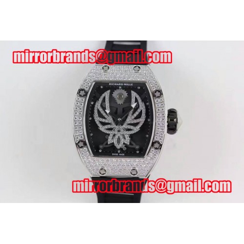 Richard Mille RM 051 SS Full Paved Diamonds Ph�nix Dial on Black Rubber Strap 6T51