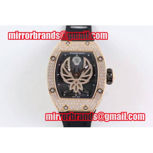 Richard Mille RM 051 RG Full Paved Diamonds Ph�nix Dial on Black Rubber Strap 6T51