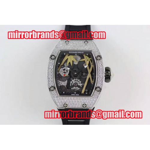 Richard Mille RM 026 SS Full Paved Diamonds Panda Dial on Black Rubber Strap 6T51
