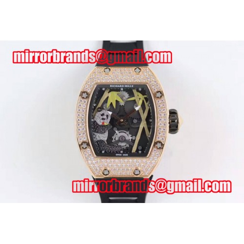 Richard Mille RM 026 RG Full Paved Diamonds Panda Dial on Black Rubber Strap 6T51