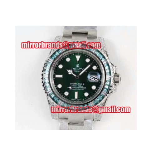 Rolex Submariner 116610 LV Full Paved Diamonds Bezel 1:1 Noob Best Edition A2836