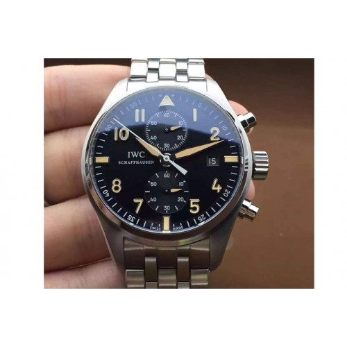 IWC Pilot Chrono SS IW387808 1:1 Best Edition Black Dial on SS Bracelet A7750 V2 IWC Pilot Chrono SS IW387808 1:1 Best Edition Black Dial on SS Bracelet A7750 V2