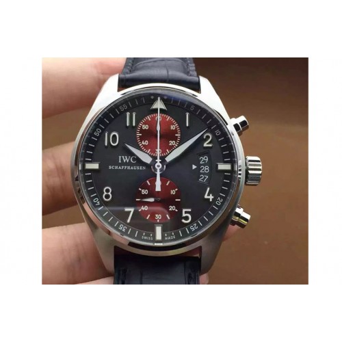 IWC Pilot Chrono SS 3878 Silver/Red Dial on Black Leather Strap A7750 V2 IWC Pilot Chrono SS 3878 Silver/Red Dial on Black Leather Strap A7750 V2