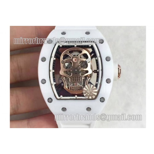 Richard Mille RM052 White Ceramic KVF RG Inner Bezel Skeleton Dial on White Rubber Strap MIYOTA8215 Richard Mille RM052 White Ceramic KVF RG Inner Bezel Skeleton Dial on White Rubber Strap MIYOTA8215