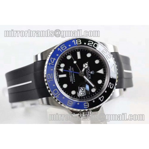 Rolex GMT-Master II 116710 BLNR V7 Black/Blue Ceramic 1:1 A3187 With Rubber B Strap  (Correct Hand Stack)