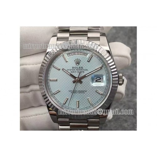Rolex DayDate 40mm SS/SS Blue Stk Flut BP A2836 Mod3255