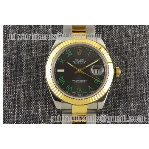 Rolex Datejust 116333 SS/YG TT Wrapped Oyster GreenRoman Black Dial Swiss Eta 2836 Rolex Datejust 116333 SS/YG TT Wrapped Oyster GreenRoman Black Dial Swiss Eta 2836