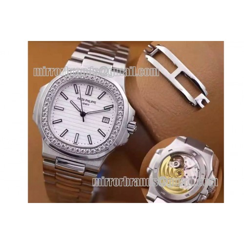 Patek Philippe Nautilus Jumbo 5711 MKF 1:1 Best Edition White Textured Dial Diamond Bezel A324
