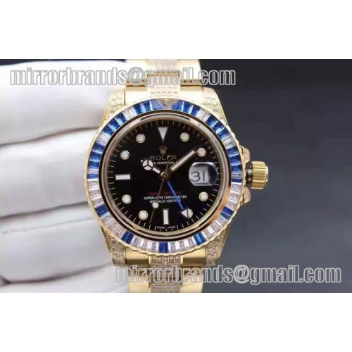 Rolex 50th Anniversary Bling GMT  YG/Diamond Black Swiss Eta 2836
