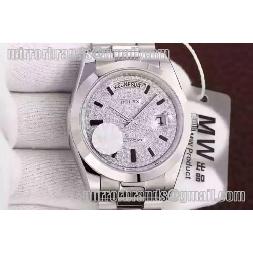 Rolex DayDate 41mm SS/SS Full Diamond Dial Asia 3255