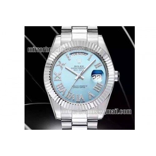 Rolex DayDate 41mm SS/SS Pres Blue Roman Asia 3255