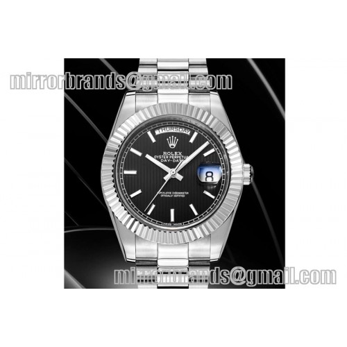 Rolex DayDate 40mm SS/SS Silver Stk Black Dial BP A2836 Mod3255