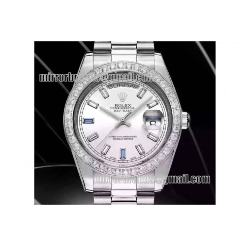 Rolex DayDate 41mm SS/SS Pre Silver Wht Stk Diam Asia 3255