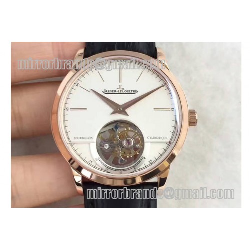 Jaeger-LeCoultre Master Tourbillon RG TF Best Edition White Dial on Brown Leather Strap