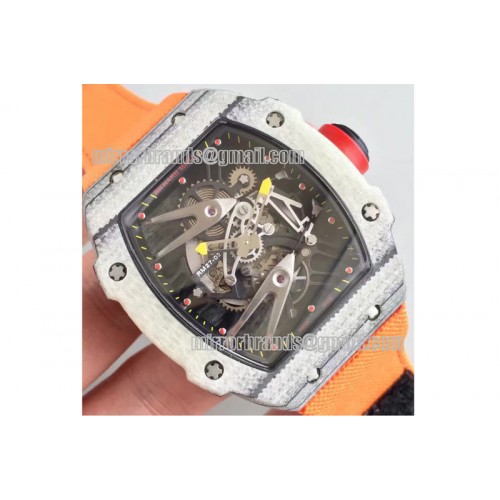 Richard Mille RM027-2 White Carbon Fiber Case Skeleton Dial on Orange Nylon Strap 6T51