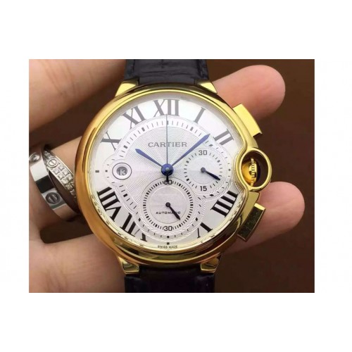 Ballon Bleu de Cartier Chronograph YG/LE White Dial A7750