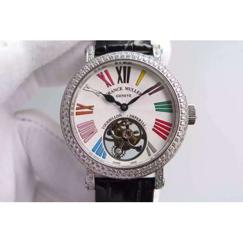 Franck Muller Color Dreams Tourbillon SS Diamond Bezel Roman Numerals Markers on Black Croco Leather Strap Franck Muller Color Dreams Tourbillon SS Diamond Bezel Roman Numerals Markers on Black Croco Leather Strap