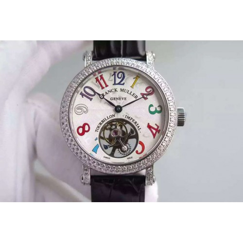 Franck Muller Color Dreams Tourbillon SS Diamond Bezel Arabic Numerals Markers on Black Croco Leather Strap Franck Muller Color Dreams Tourbillon SS Diamond Bezel Arabic Numerals Markers on Black Croco Leather Strap