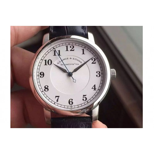 A. Lange & Sohne Saxonia SS White/White Dial on Black Leather Strap A2824